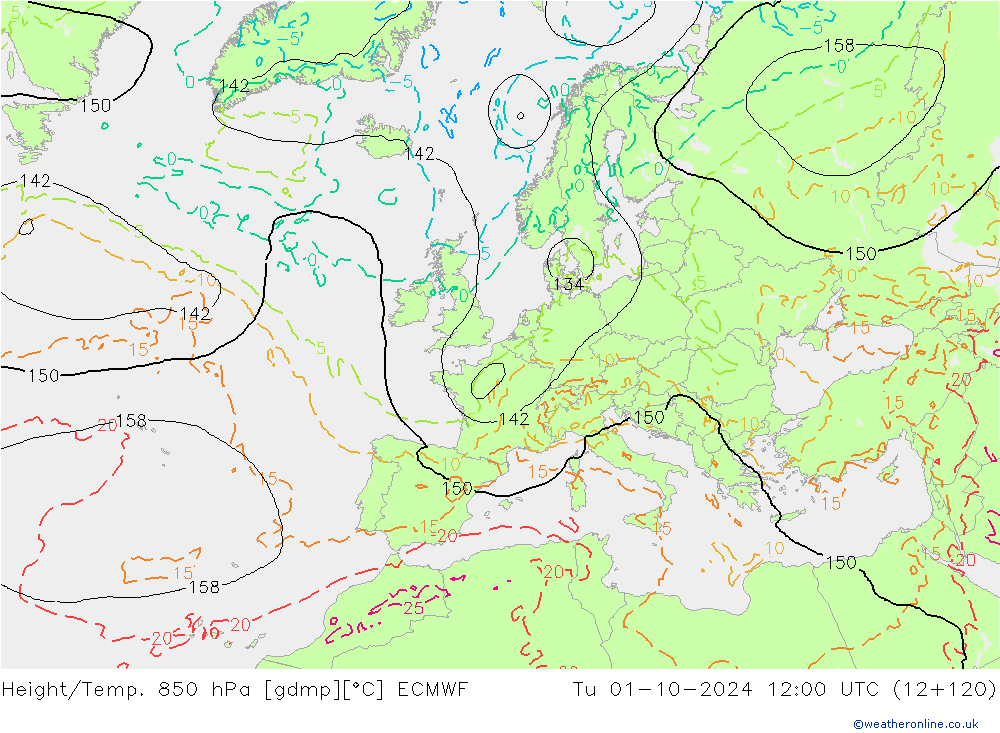 Z500/Rain (+SLP)/Z850 ECMWF wto. 01.10.2024 12 UTC