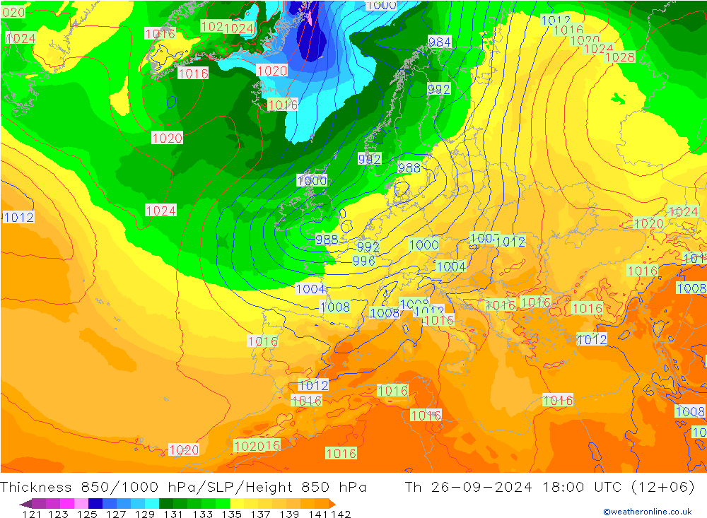 Thck 850-1000 hPa ECMWF  26.09.2024 18 UTC