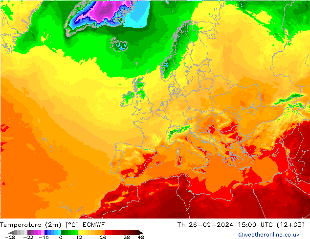 Temperature (2m) ECMWF Th 26.09.2024 15 UTC