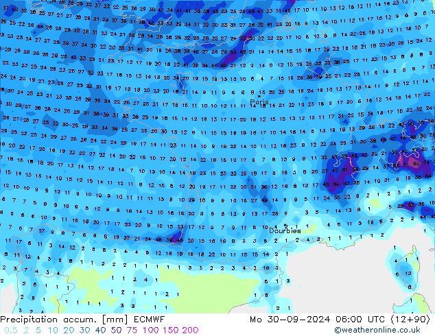 Toplam Yağış ECMWF Pzt 30.09.2024 06 UTC