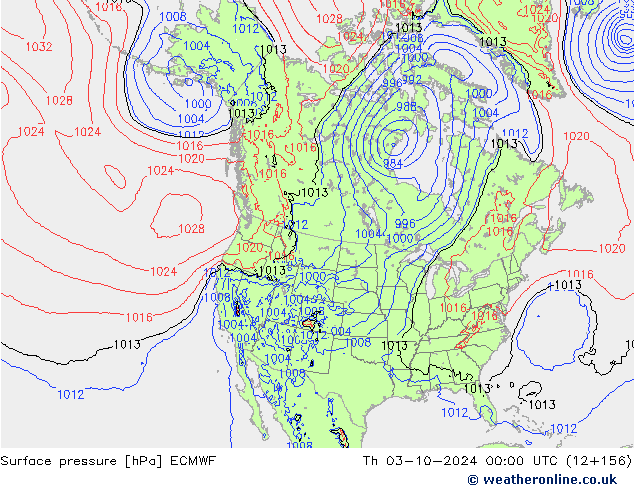 приземное давление ECMWF чт 03.10.2024 00 UTC