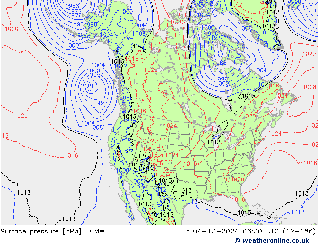 pressão do solo ECMWF Sex 04.10.2024 06 UTC