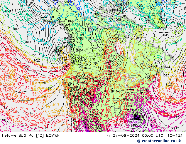 Theta-e 850hPa ECMWF Fr 27.09.2024 00 UTC