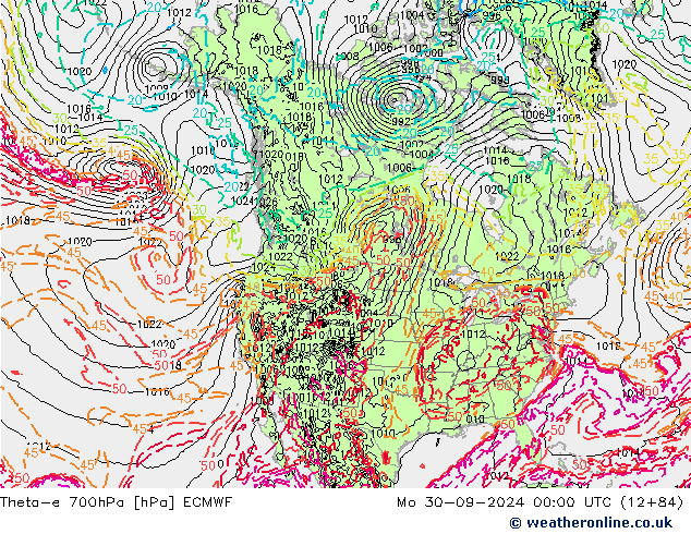 Theta-e 700hPa ECMWF Mo 30.09.2024 00 UTC