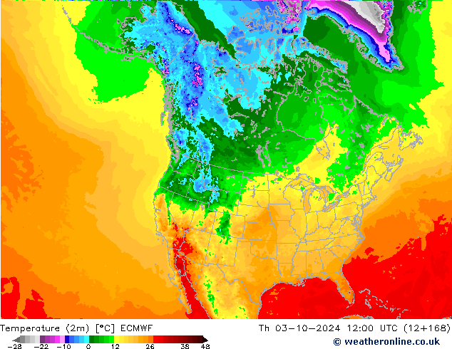 Temperature (2m) ECMWF Th 03.10.2024 12 UTC