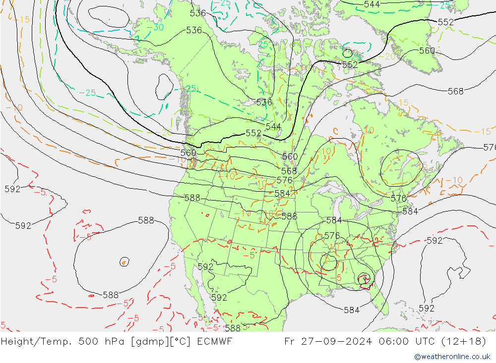 Z500/Rain (+SLP)/Z850 ECMWF ven 27.09.2024 06 UTC