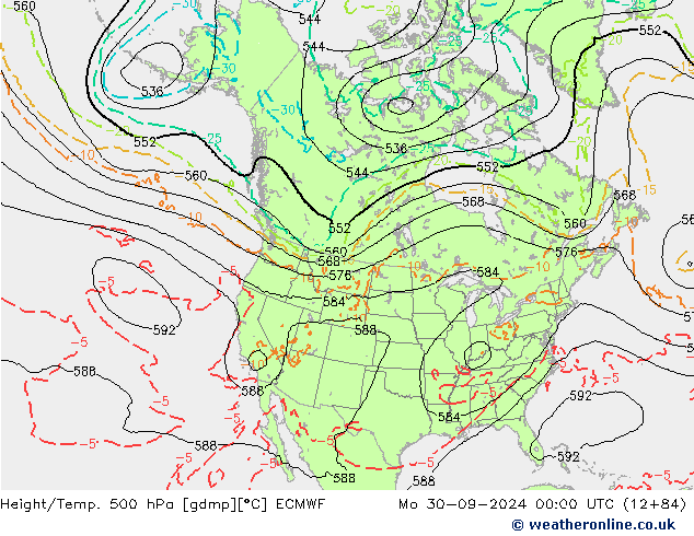 Height/Temp. 500 hPa ECMWF Mo 30.09.2024 00 UTC