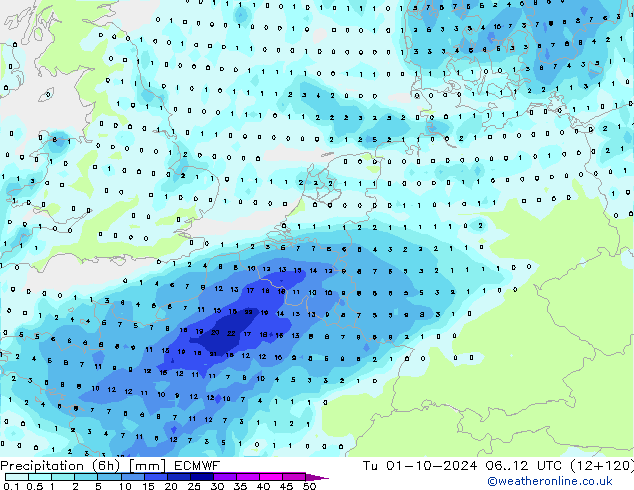 Z500/Rain (+SLP)/Z850 ECMWF Di 01.10.2024 12 UTC