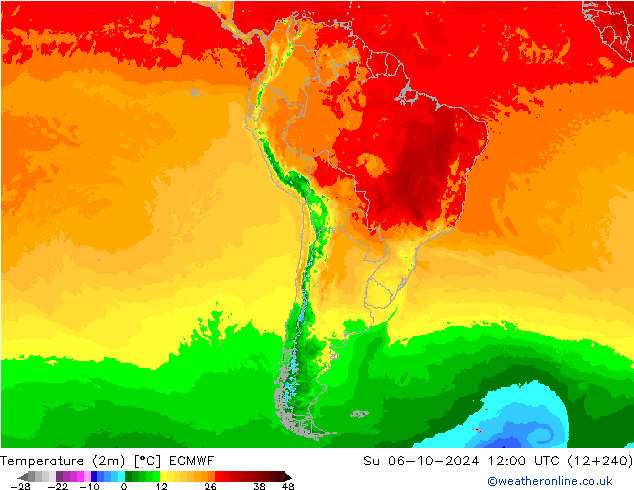 карта температуры ECMWF Вс 06.10.2024 12 UTC