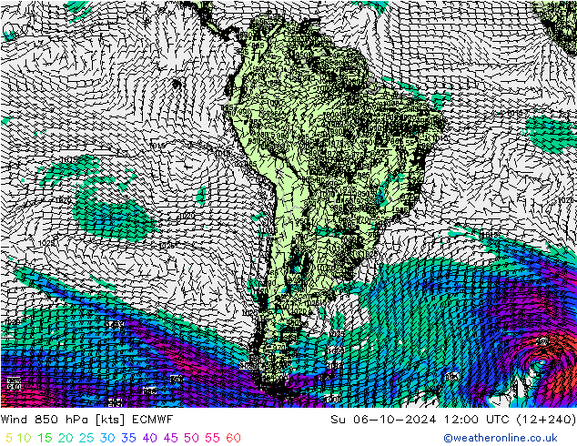 Wind 850 hPa ECMWF zo 06.10.2024 12 UTC