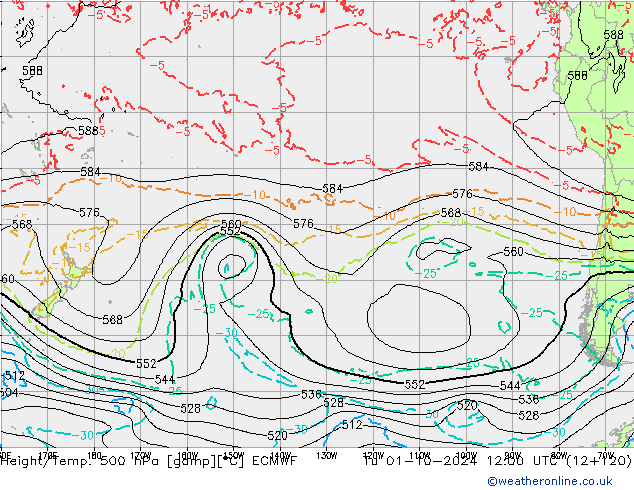 Z500/Rain (+SLP)/Z850 ECMWF Ter 01.10.2024 12 UTC