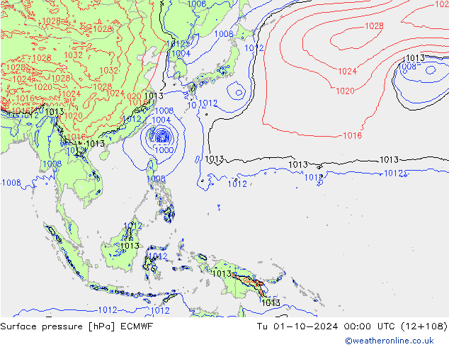 приземное давление ECMWF вт 01.10.2024 00 UTC