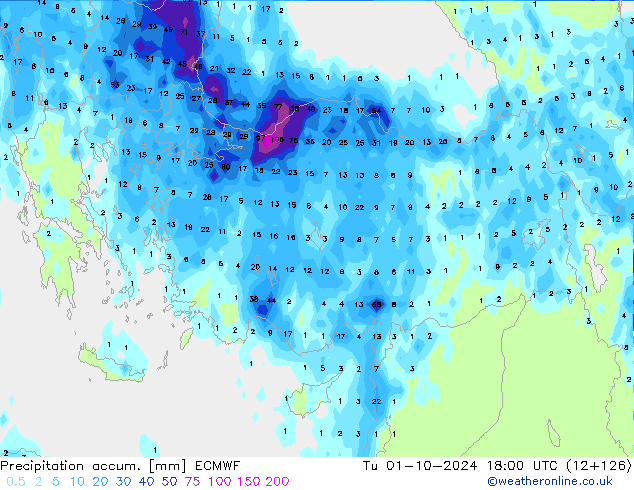 Precipitation accum. ECMWF Ter 01.10.2024 18 UTC