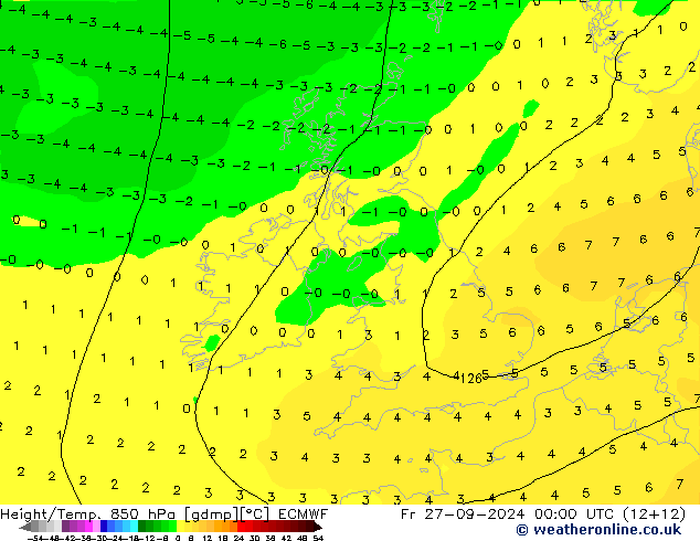 Z500/Yağmur (+YB)/Z850 ECMWF Cu 27.09.2024 00 UTC