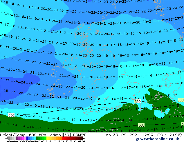 Z500/Rain (+SLP)/Z850 ECMWF Po 30.09.2024 12 UTC