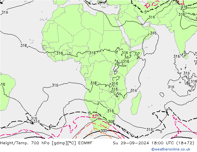 Hoogte/Temp. 700 hPa ECMWF zo 29.09.2024 18 UTC