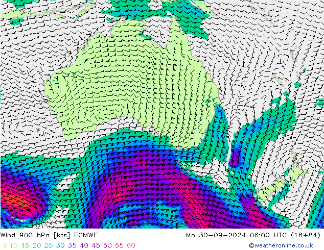 Vent 900 hPa ECMWF lun 30.09.2024 06 UTC