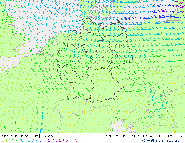 Wind 900 hPa ECMWF Sa 28.09.2024 12 UTC