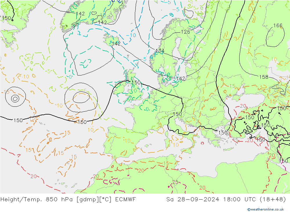 Height/Temp. 850 hPa ECMWF Sáb 28.09.2024 18 UTC