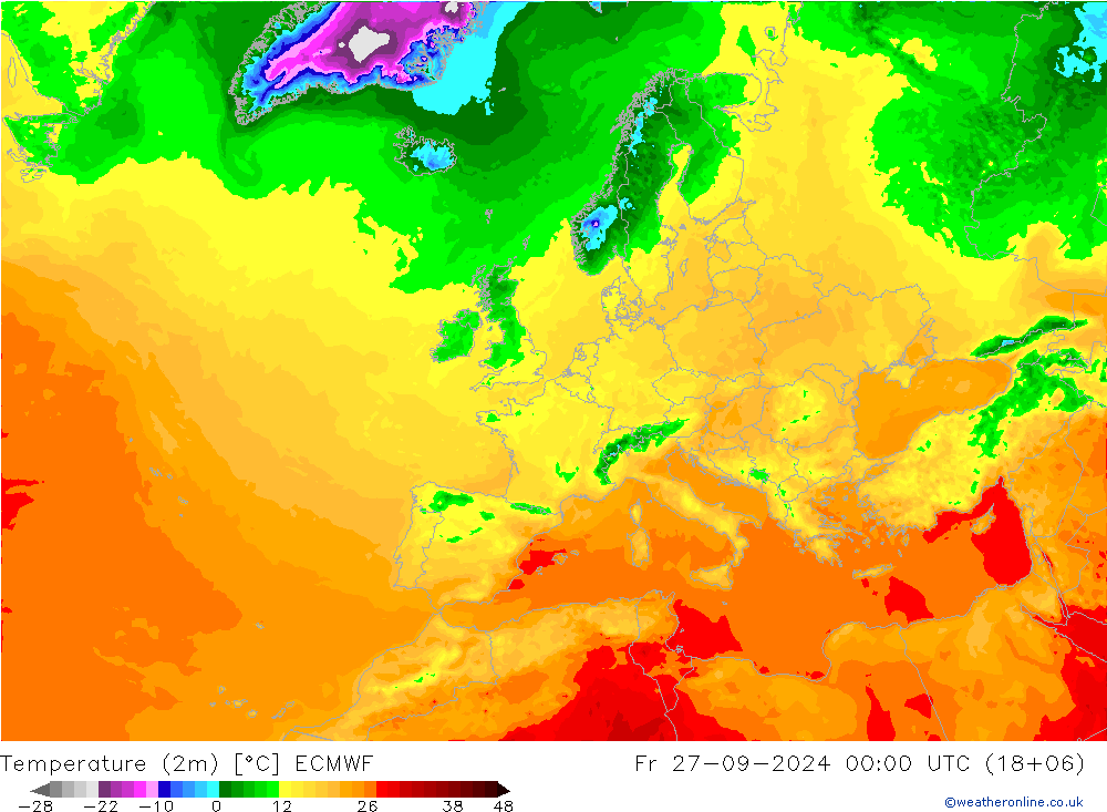 Temperaturkarte (2m) ECMWF Fr 27.09.2024 00 UTC