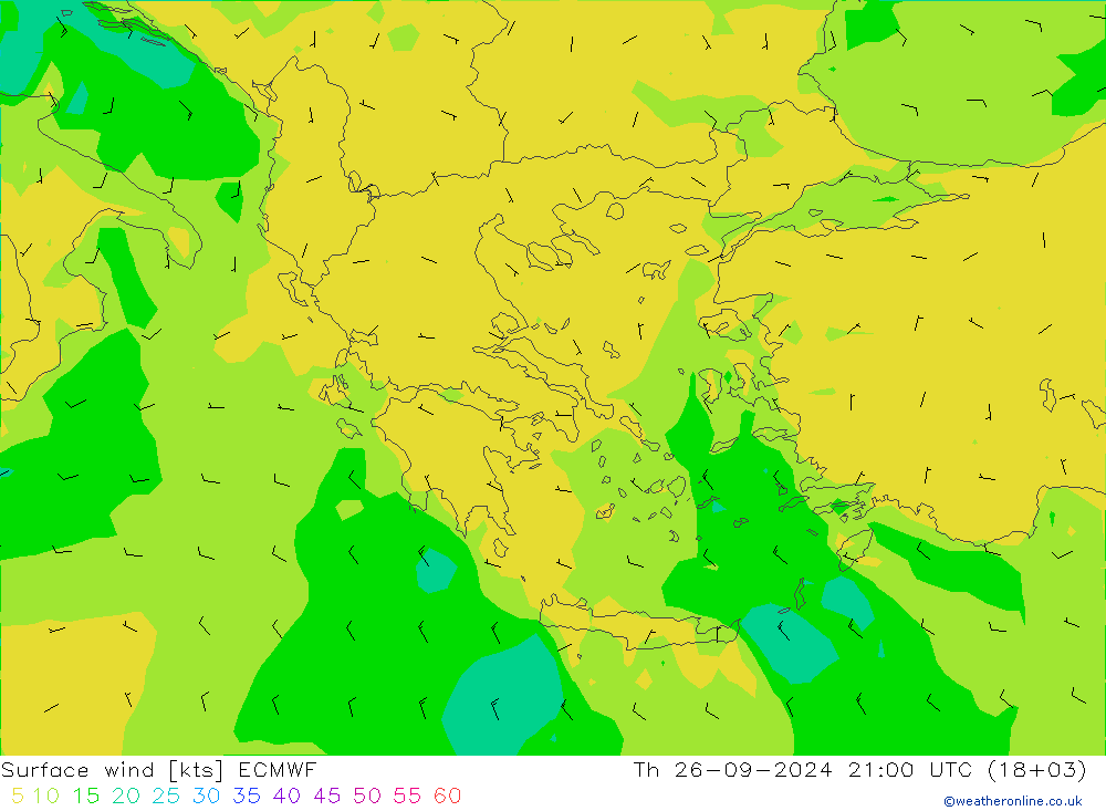 Surface wind ECMWF Th 26.09.2024 21 UTC