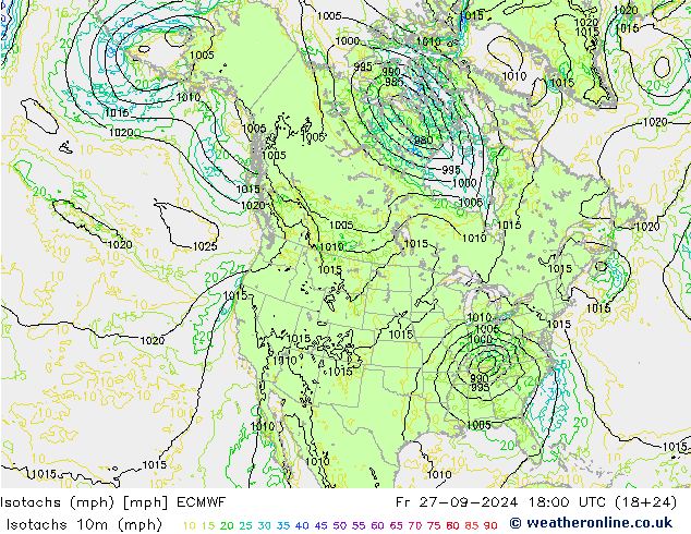 Isotachs (mph) ECMWF Fr 27.09.2024 18 UTC