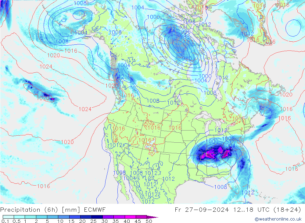 Z500/Rain (+SLP)/Z850 ECMWF Pá 27.09.2024 18 UTC