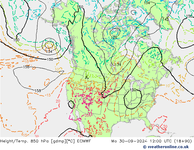 Height/Temp. 850 hPa ECMWF  30.09.2024 12 UTC