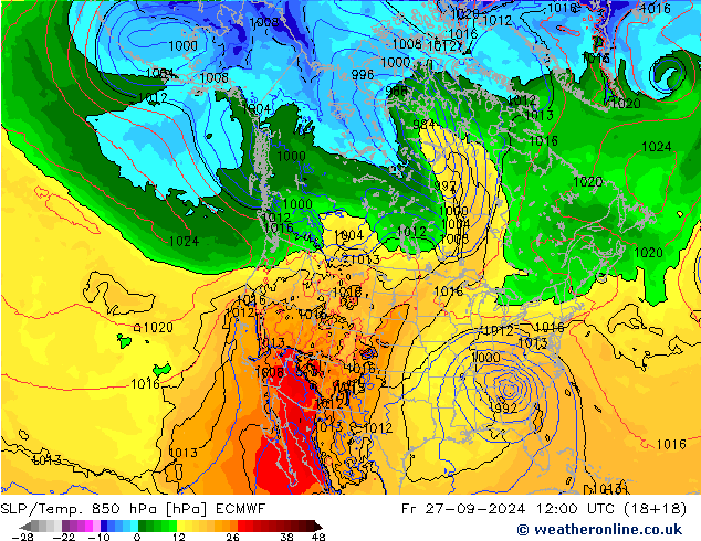 SLP/Temp. 850 hPa ECMWF ven 27.09.2024 12 UTC