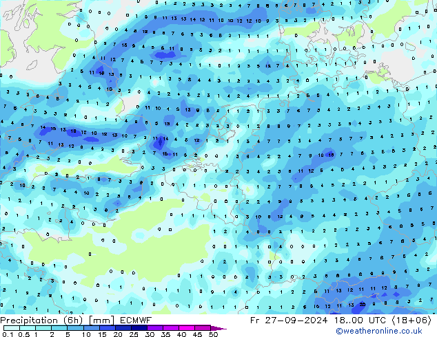 Z500/Rain (+SLP)/Z850 ECMWF ven 27.09.2024 00 UTC