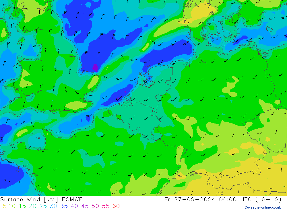 Surface wind ECMWF Fr 27.09.2024 06 UTC