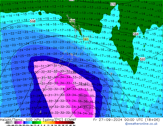 Z500/Rain (+SLP)/Z850 ECMWF ven 27.09.2024 00 UTC