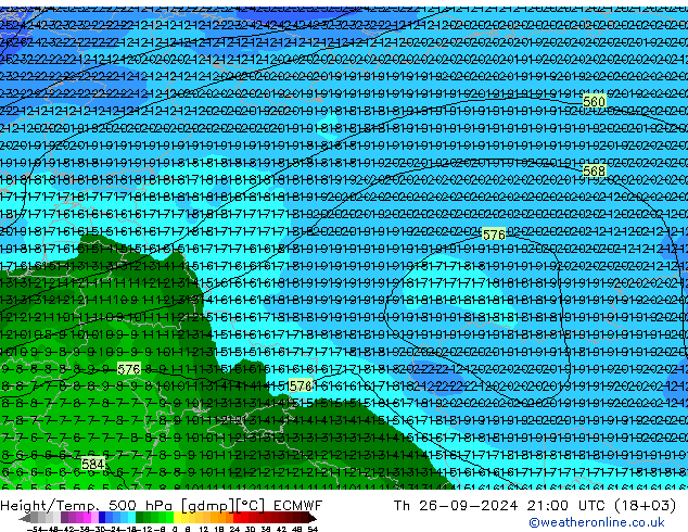 Height/Temp. 500 hPa ECMWF Th 26.09.2024 21 UTC