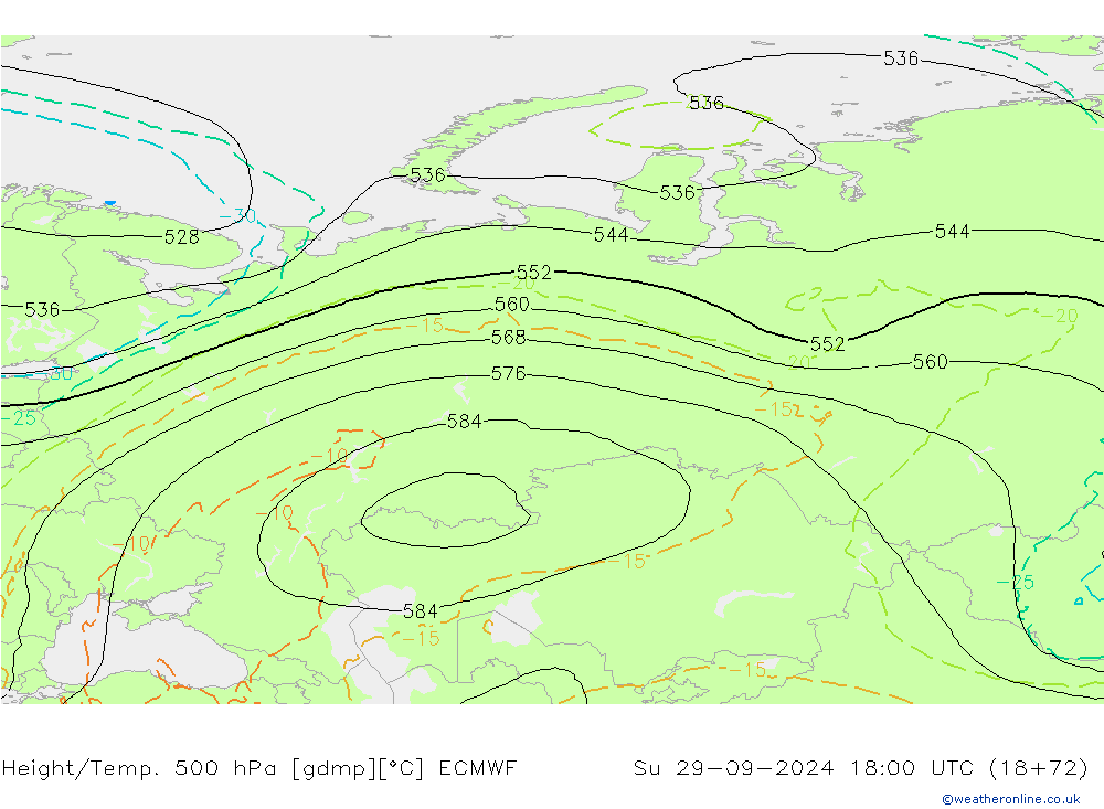 Height/Temp. 500 hPa ECMWF Ne 29.09.2024 18 UTC