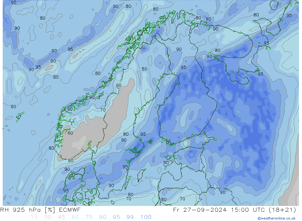 RH 925 hPa ECMWF ven 27.09.2024 15 UTC