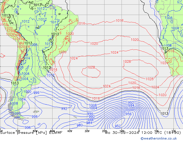 Presión superficial ECMWF lun 30.09.2024 12 UTC