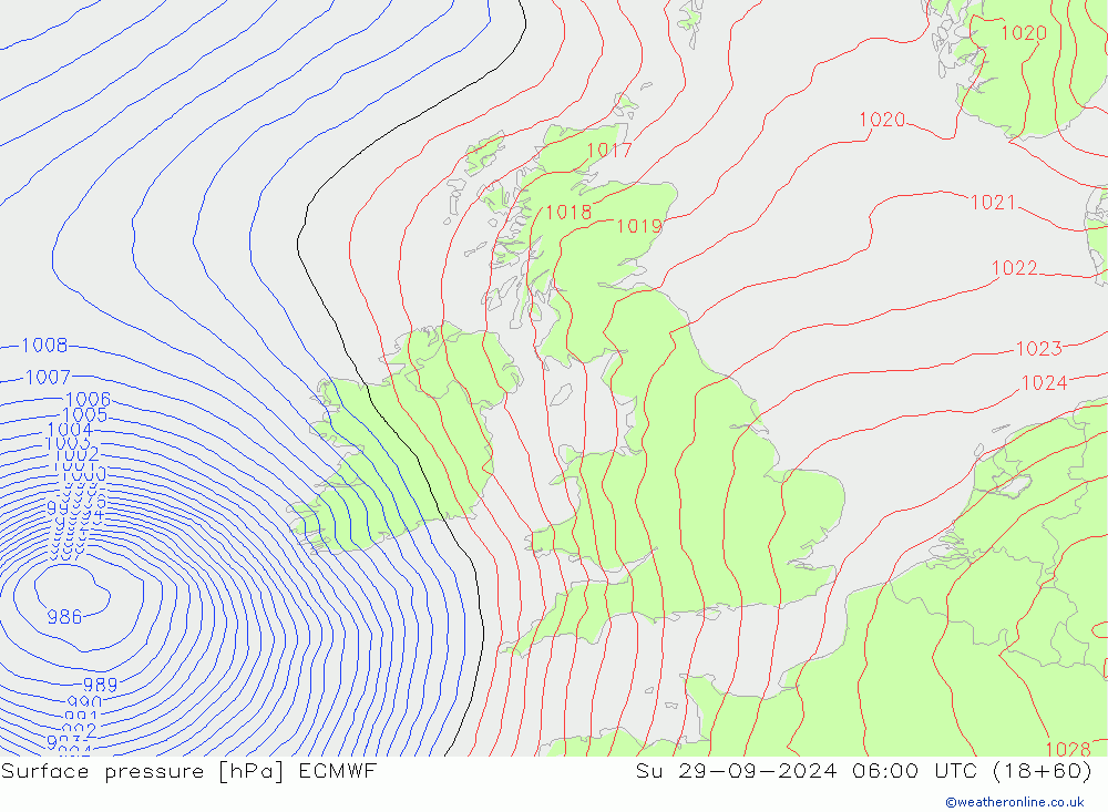 Surface pressure ECMWF Su 29.09.2024 06 UTC