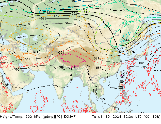 Z500/Rain (+SLP)/Z850 ECMWF mar 01.10.2024 12 UTC