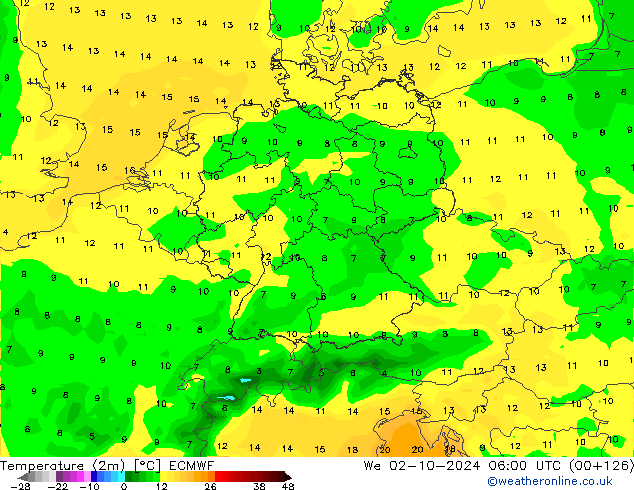 mapa temperatury (2m) ECMWF śro. 02.10.2024 06 UTC