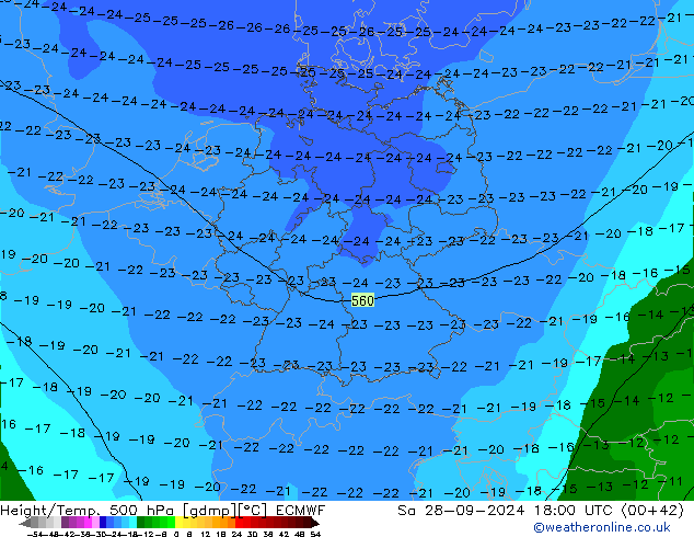 Z500/Rain (+SLP)/Z850 ECMWF Sa 28.09.2024 18 UTC