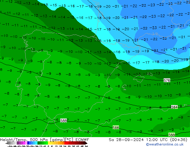 Z500/Rain (+SLP)/Z850 ECMWF so. 28.09.2024 12 UTC