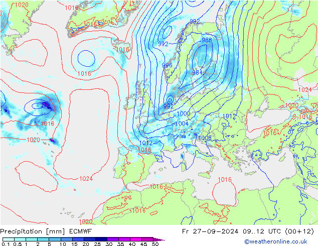 Précipitation ECMWF ven 27.09.2024 12 UTC