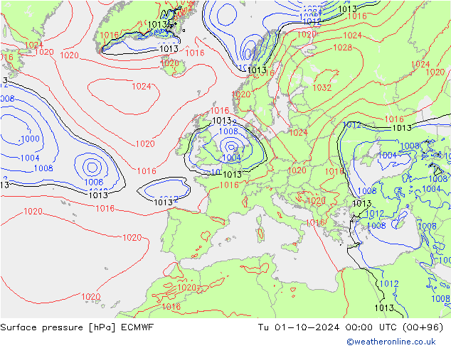 Presión superficial ECMWF mar 01.10.2024 00 UTC