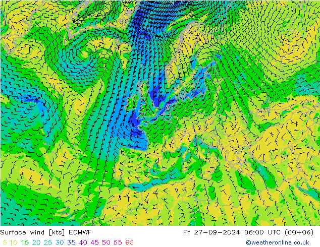 Vento 10 m ECMWF ven 27.09.2024 06 UTC