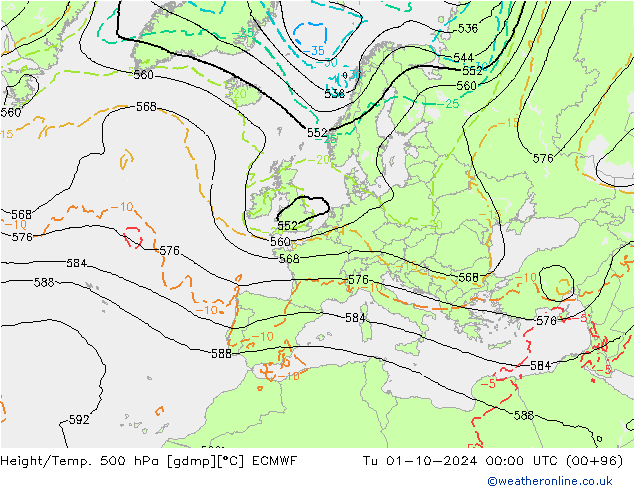 Height/Temp. 500 hPa ECMWF Út 01.10.2024 00 UTC