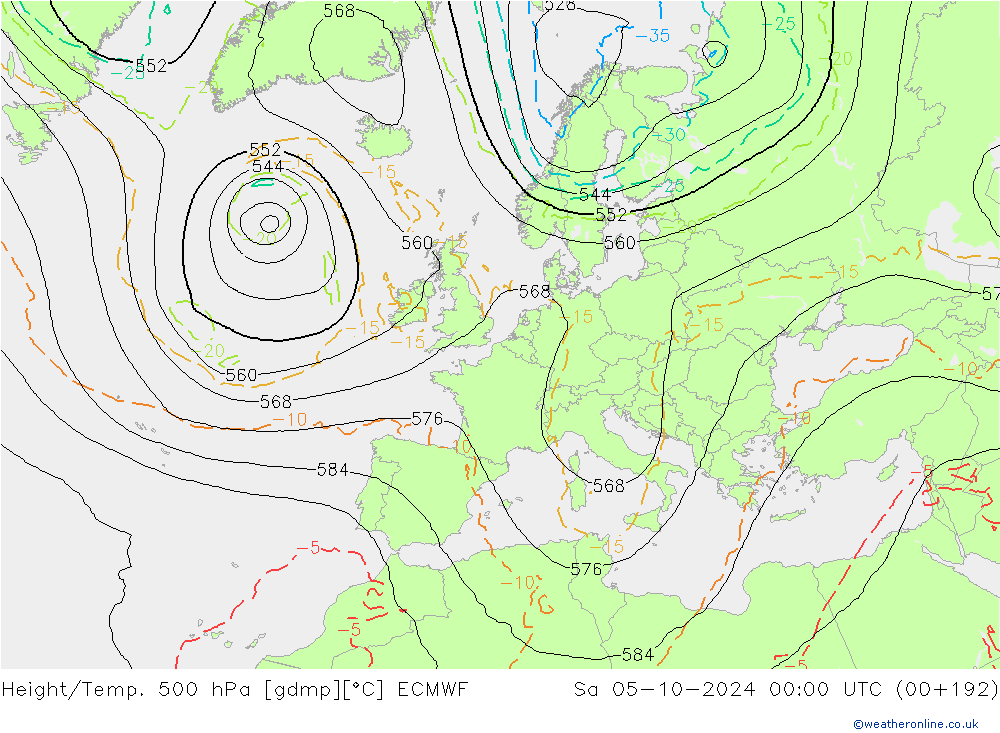 Z500/Rain (+SLP)/Z850 ECMWF 星期六 05.10.2024 00 UTC