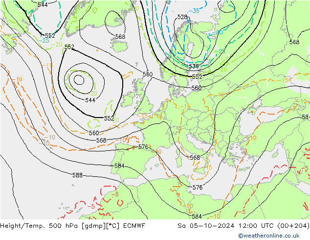 Z500/Rain (+SLP)/Z850 ECMWF sam 05.10.2024 12 UTC