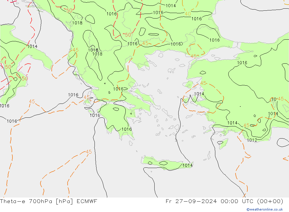 Theta-e 700hPa ECMWF Sex 27.09.2024 00 UTC