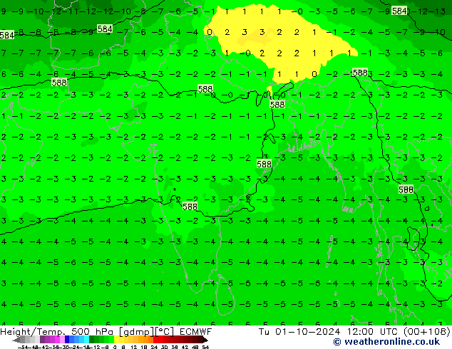 Z500/Regen(+SLP)/Z850 ECMWF di 01.10.2024 12 UTC