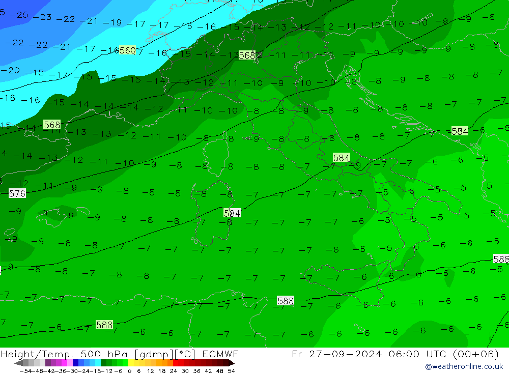 Z500/Yağmur (+YB)/Z850 ECMWF Cu 27.09.2024 06 UTC